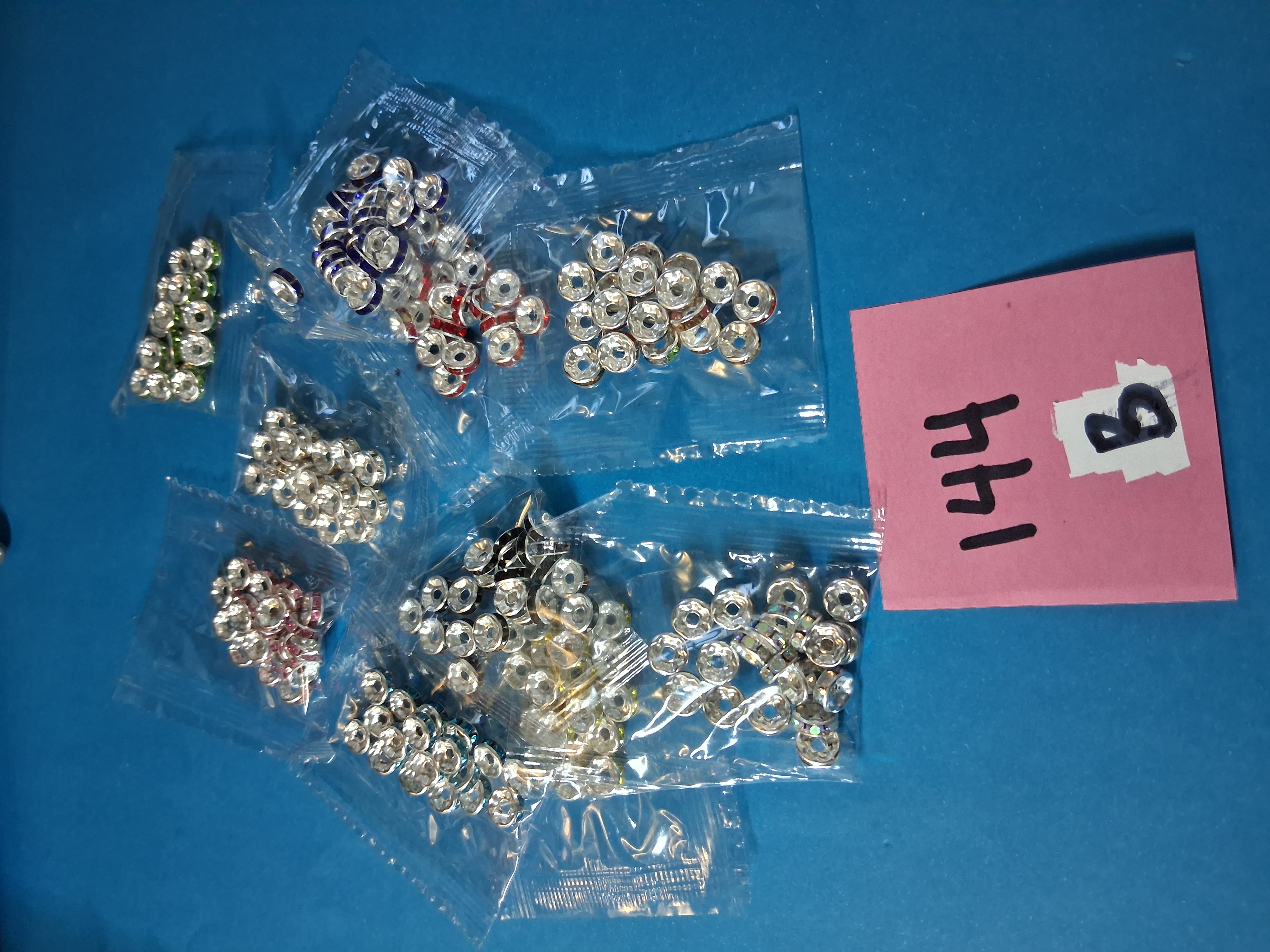 Rhinestone Spacer Beads — INV 144B: Silver Rondelle Spacers Mixed Colors (Multi-Pack)
